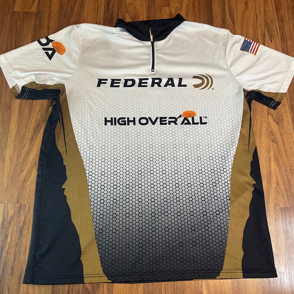 G2 Gemini Federal High Over All Shooting Jersey Mens Large White Black Gold Zip